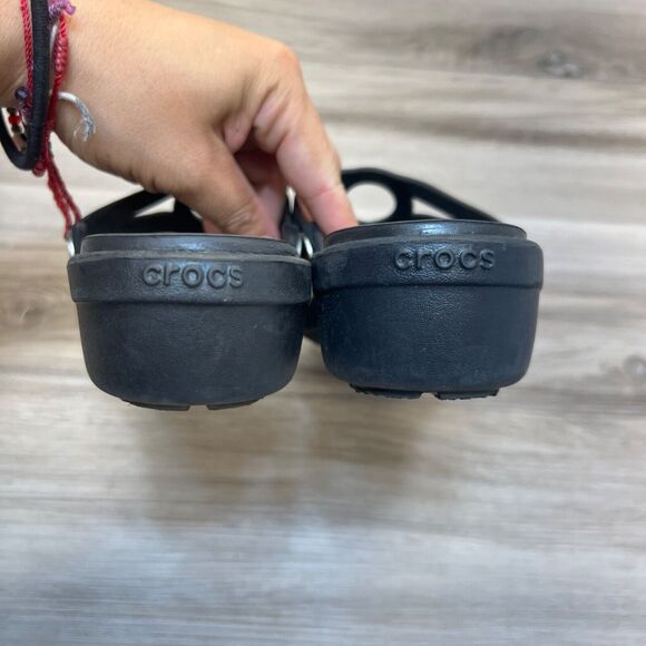 Crocs Sanrah 203342 Black Silver Circle Wedge Slip On Thong Sandals US Women’s 7 - Picture 4 of 10